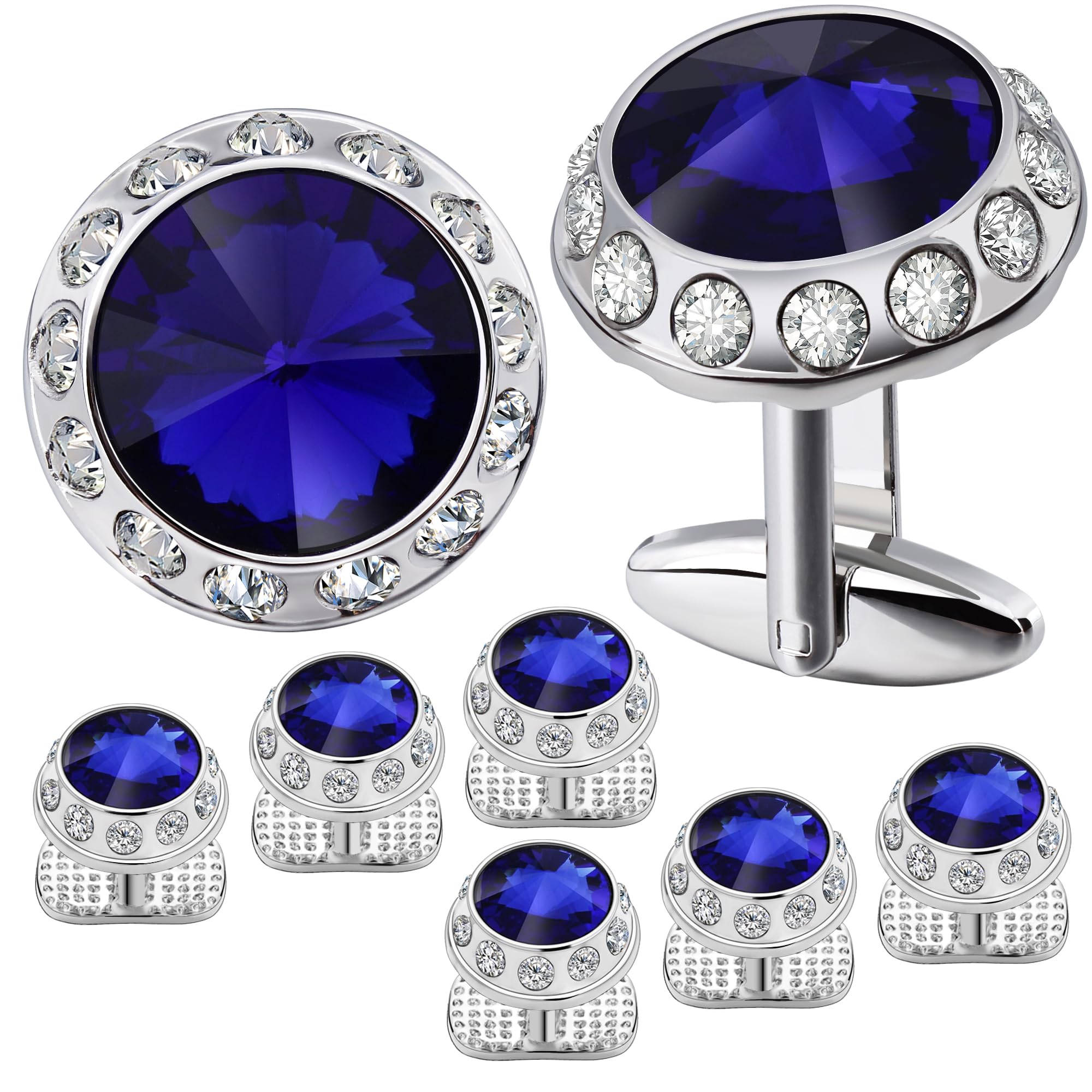 HAWSON Birthstone Tuxedo Studs and Cufflinks Set for Men's Suit Tuxedo Formal Dress Shirt Wedding Business Party Accessories, Metal, No Gemstone