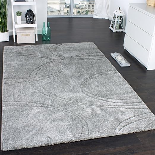 Tapis Unicolore Tapis Design à Contours Fait Main Gris Dimension60x110 Cm