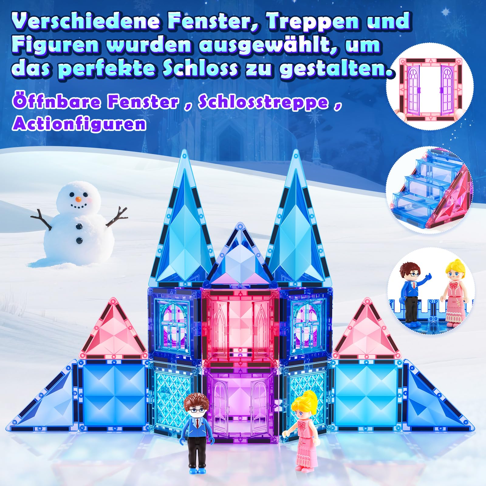 Magnetische Bausteine 58-teilig Set für Kinder ab 3–8 Jahren Magnetbausteine & Konstruktionsspielzeug STEM Lernspielzeug Montessori Bauspielzeug für Jungen und Mädchen Geschenk Geburtstag Weihnachten 3