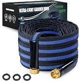 HODUP Ultra Lightweight 25FT Garden Water Hose | Heavy-Duty Kink-Free Flexible, Non-Expanding with Aluminum Fittings, Crush-Proof for Yard/Lawn/Outdoor Use(black-blue,)