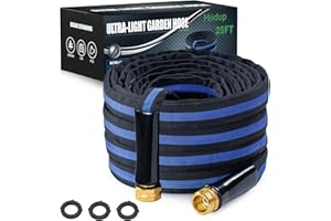 HODUP Ultra Lightweight 25FT Garden Hose - Heavy-Duty Kink-Free Flexible Hose, Non-Expanding Design with Aluminum Brass Fittings, Crush-Proof for Yard/Lawn/Outdoor Use(black-blue, 25 FT)