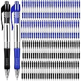Fainne 200 Pack Retractable Ballpoint Pen 1.0 mm Medium Point Refillable Smooth Click Writing Pens With Grip for Work Journal Writing Office School Supplies(Black Ink, Blue Ink)