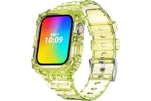 ABELTA Band Compatible for Apple Watch 42mm 44mm 45mm with Bumper Case Cover, Clear Crystal Men Women Durable Sport Transparent Protective Bands for iWatch Series 7 6 5 4 3 2 1 SE (45mm44mm42mm,