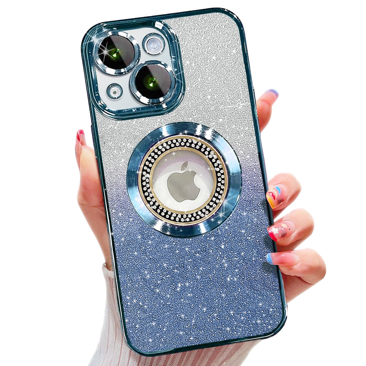 Photo 1 of Misscase for iPhone 14 Plus Magnetic Case Compatible with MagSafe,Full Protection Slim Shockproof Anti-Scratch Glitter Case with Camera Lens Protector Logo View Dust-Proof Net for Women Blue