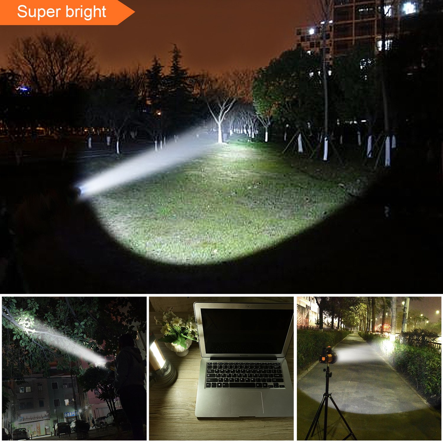 USB Rechargeable LED Spotlight Flashlight Handheld Super Bright High Lumens CREE Tactical Searchlight Large Battery 10000mah Powered Torch,Side Floodlight Camping Lantern Waterproof