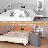iEGrow 150L 2-Compartment Laundry Basket with Lid and Bamboo Handle Grey view 5