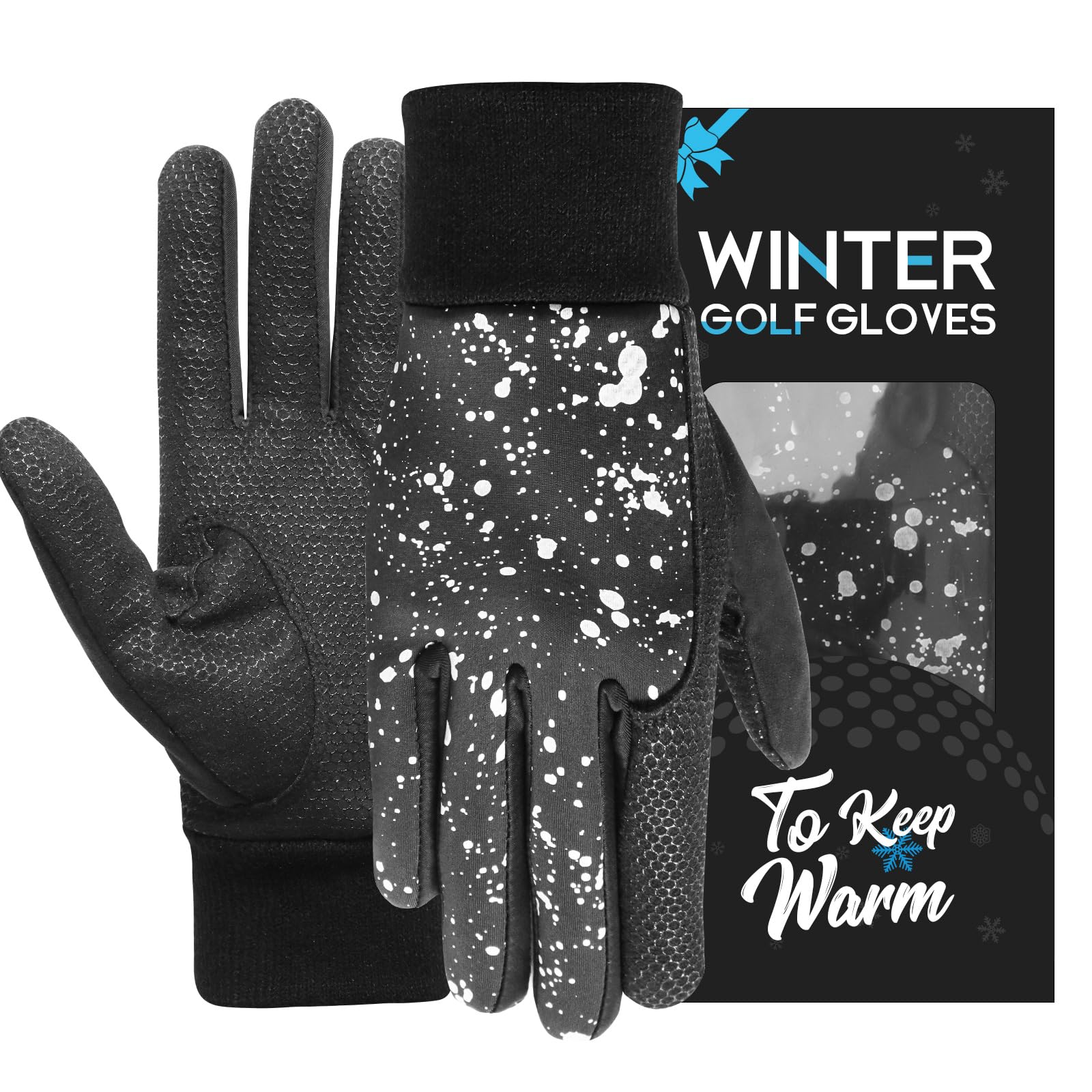 AXKAL Golf Gloves Winter Thermal Both Hands Windproof Waterproof for Men Pair, Winter Golf Gloves Warm Cold Weather Grip Performance Black Dark (Black, XL)