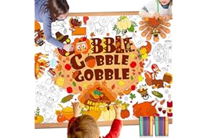 HOWAF Thanksgiving Gobble Coloring Poster With 24 Paint Pens, Turkey Jumbo Paper Coloring Banner for Give Thanks Party Favors, Thankful Coloring Tablecloth for Kids