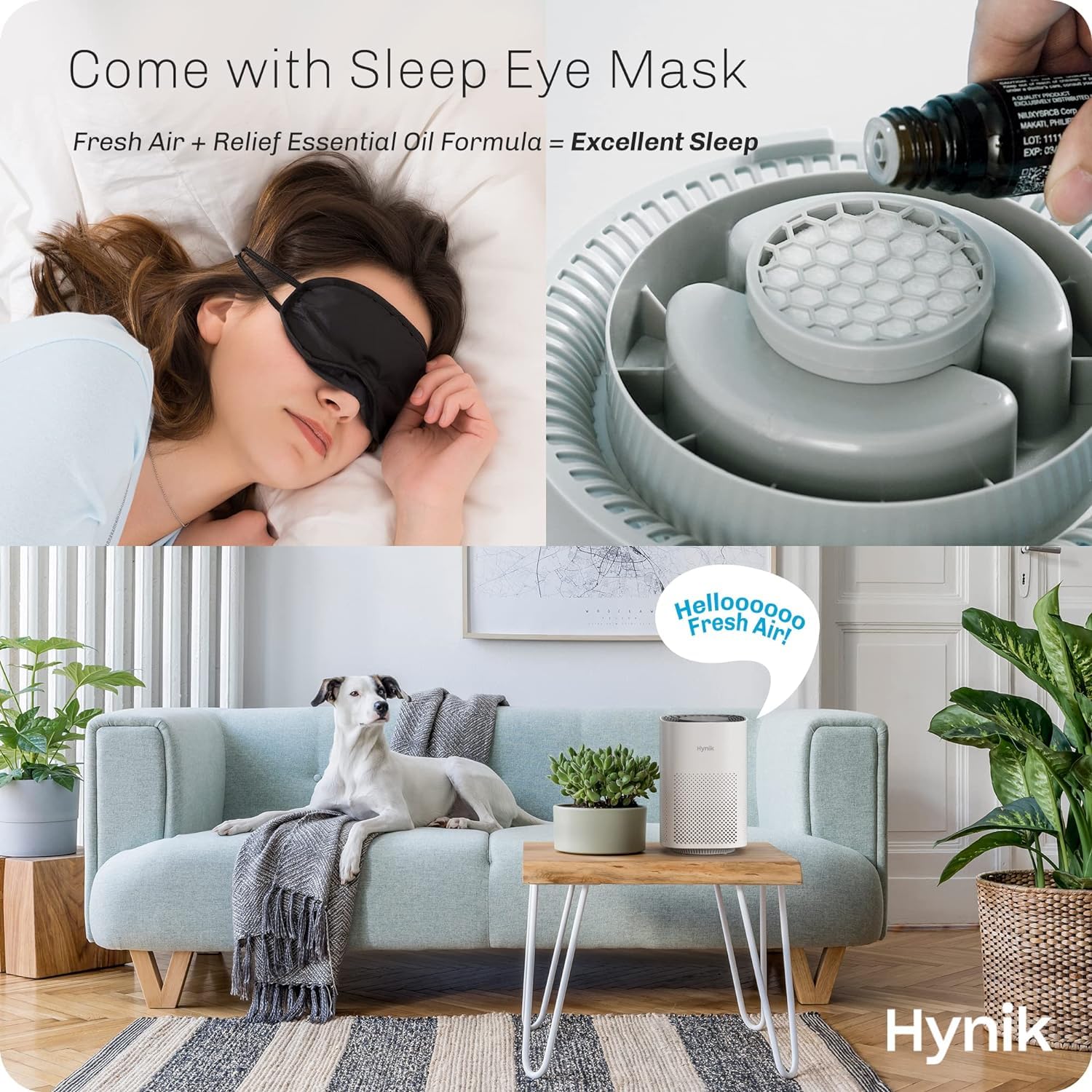 Hynik Alviera Air Purifiers for Bedroom, H13 True HEPA Filter for Smoke Pollen Dander Hair Smell, 24db Filtration System Office Living Room Kitchen, Gfit for Home (Bright-White)