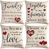 7COLORROOM 4Pack Family Saying Pillow Covers Rustic Home Words Country Red Heart Cushion Cover Farmhouse Inspirational Quotes Decor Pillowcases 18" x 18" for Housewarming Gifts Sofa/Couch/Porch (Red)