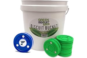 Green Biscuit Bucket 15-Pack Original Passer Hockey Pucks - Street Hockey Puck to Improve Stickhandling Skills and Passing -Get NHL Puck/GB Sticker