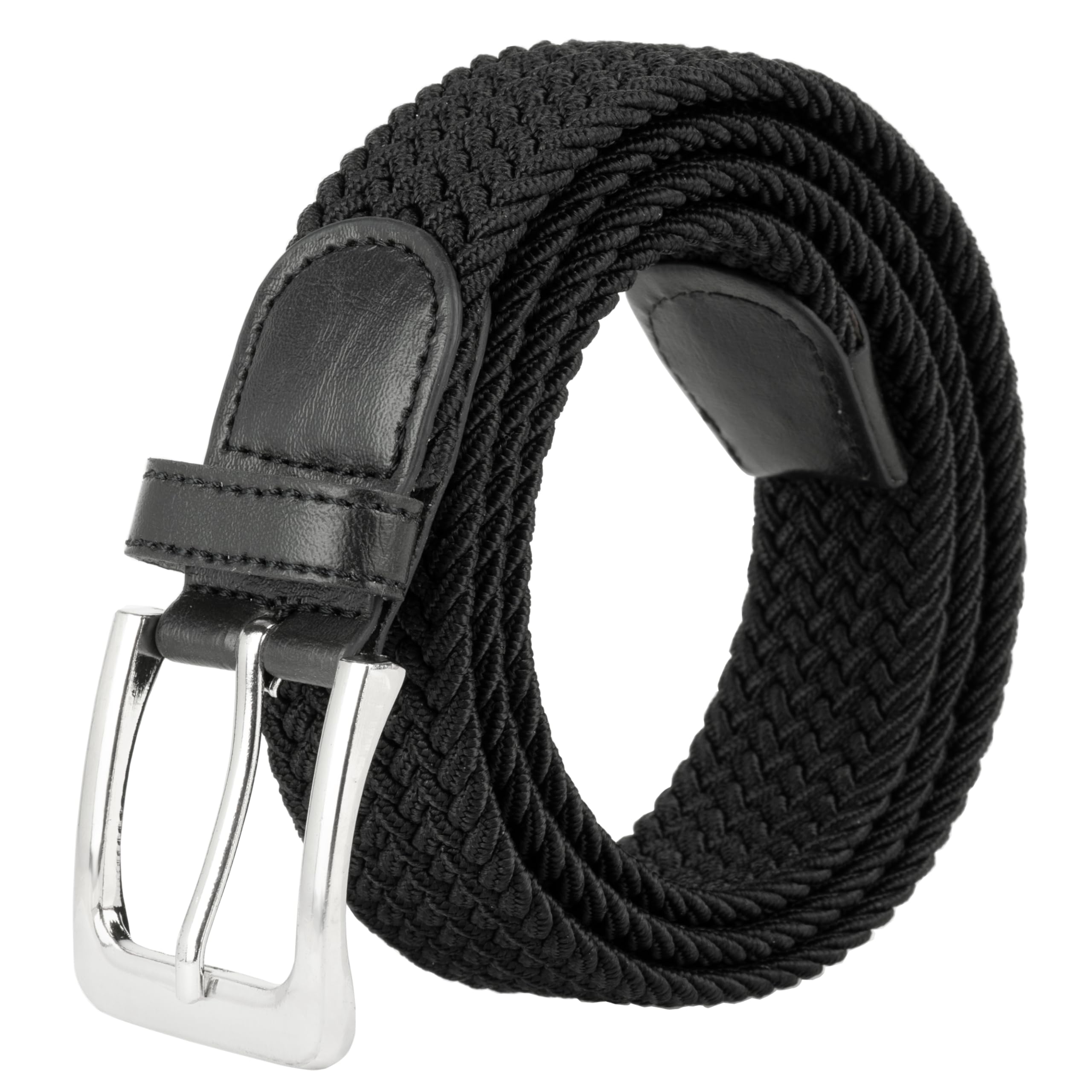 Photo 1 of Canvas Elastic Fabric Woven Stretch Multicolored Braided Belts 2041-Black-XL