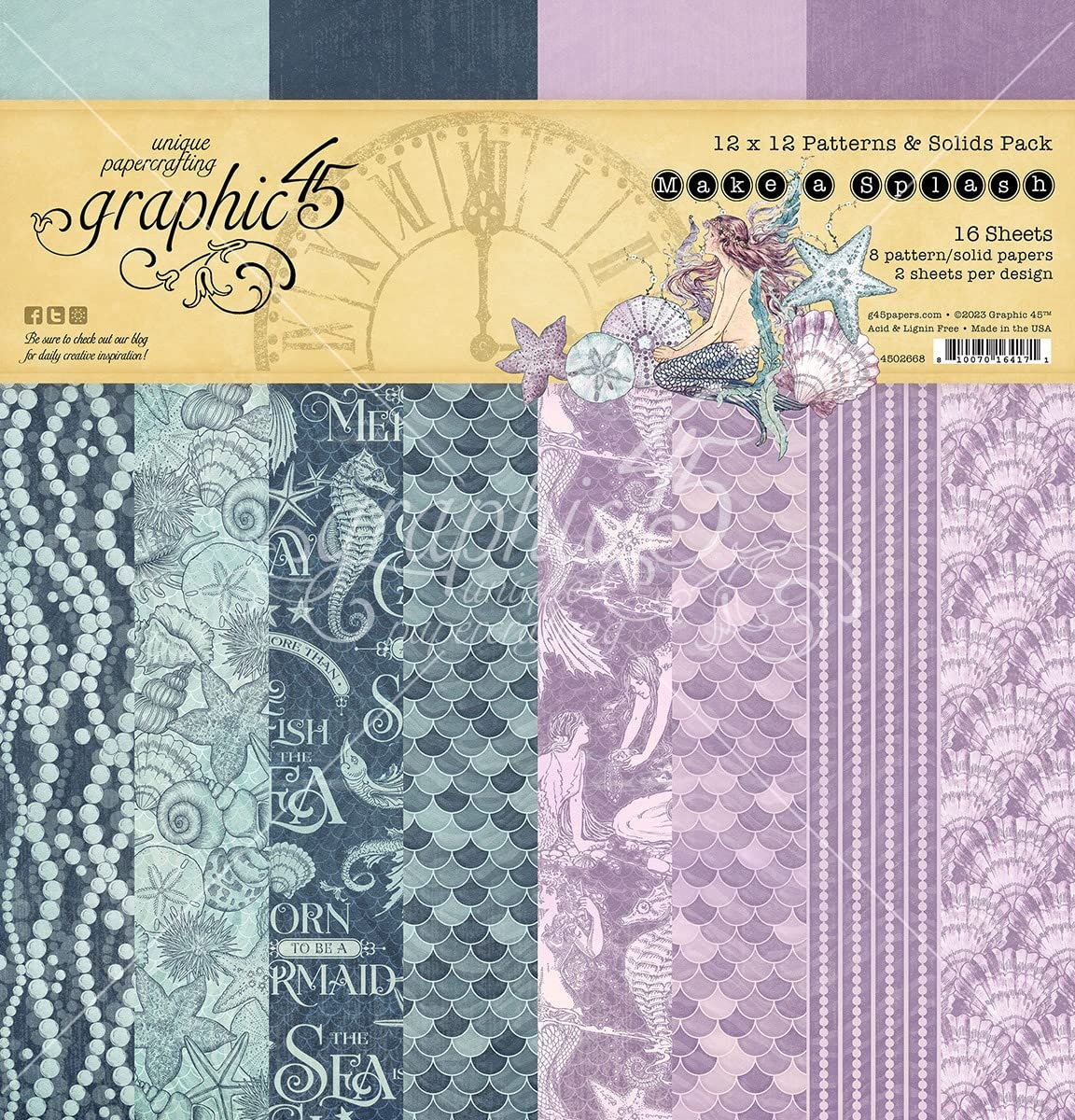 Graphic 45 Double-Sided Paper Pad 12"X12" 16/Pkg-Make A Splash Patterns/Solid