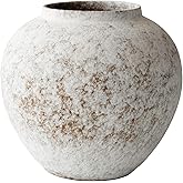 CozyWel Rustic Farmhouse Textured Ceramic Vase, Large Round Distressed White Pottery Flower Vase for Centerpieces, Decorative