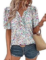 KISSMODA Women's Tunic Tops Casual V Neck Short