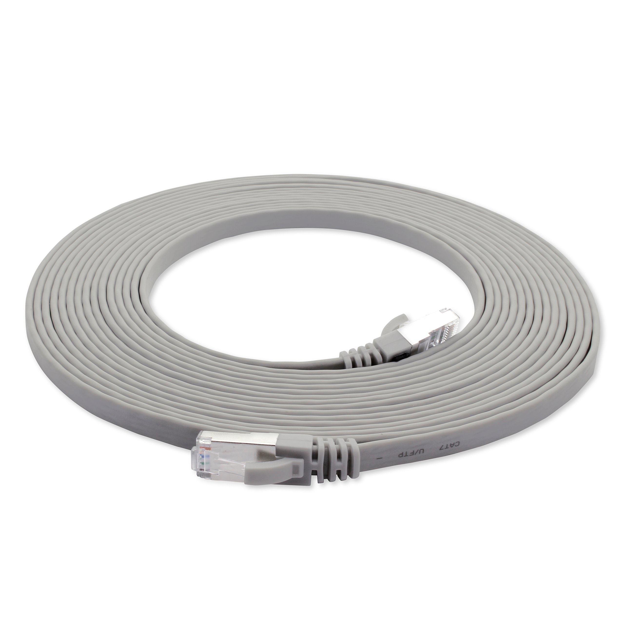 1aTTack.de 7.5 m - gray - 1 piece Cat7 flat cable network cable Cat 7 raw cable Gigabit Lan (10Gbit/s) ribbon cable installation cable patch cable flat slim Rj 45 plug Cat6a