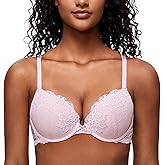 Deyllo Women’s Push Up Lace Bra Comfort Padded Underwire Bra Lift Up Add One Cup