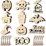 LRIGYEH Halloween Kids Crafts Halloween Wooden Slices Unfinished Wooden Pumpkin Craft Halloween Wood Cutouts Wood Tags with T