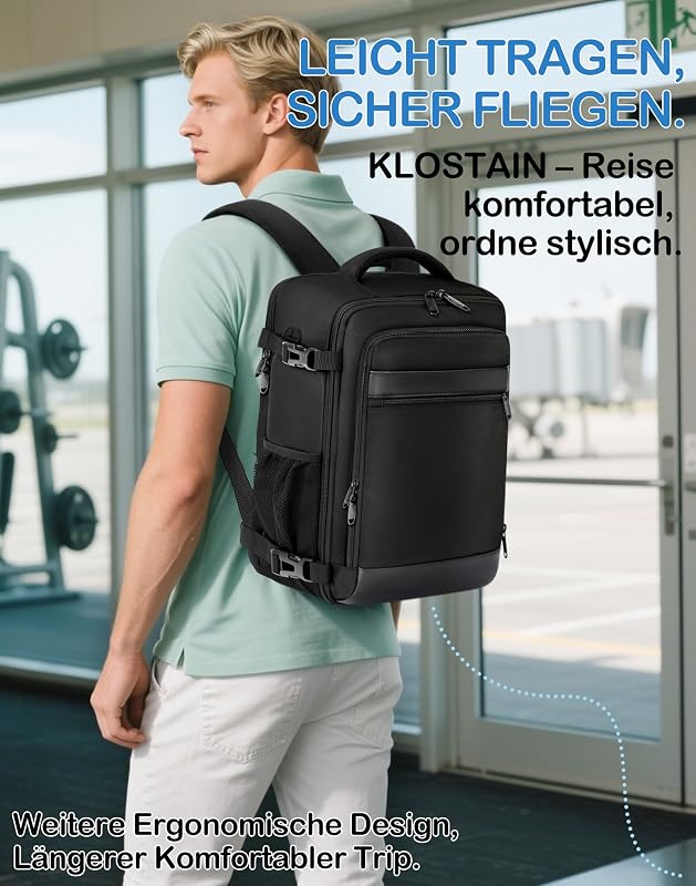 Handgepäck Rucksack 40x30x20 cm Travelite Reiserucksack 24L für Ryanair EasyJet Eurowings Flugreisen 15,6 Zoll Laptop, Schwarz
