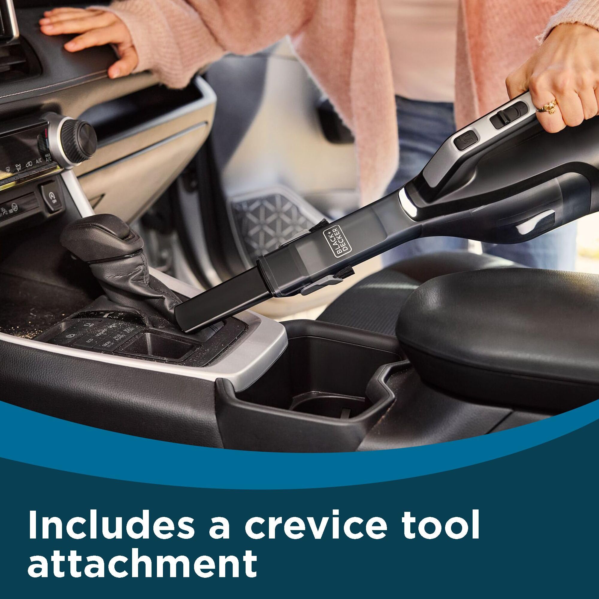 BLACK+DECKER dustbuster reveal Handheld Vacuum Cordless, Car Vacuum Portable Cordless, LED Light, Long Run Time, Rechargeable Lightweight Dust Buster, Includes Crevice Tool, Charging Base (HLVD320B42)