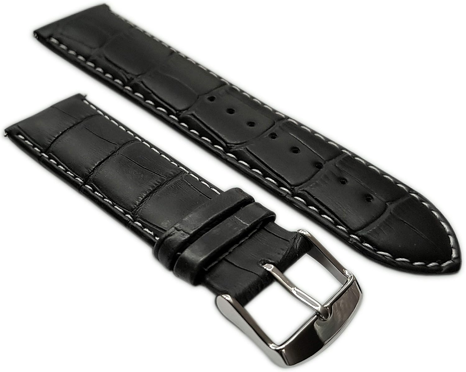 Download 22mm Genuine Leather Mock Croc Watch Strap Band Mens Padded Stainless Steel Buckle Black/White ...