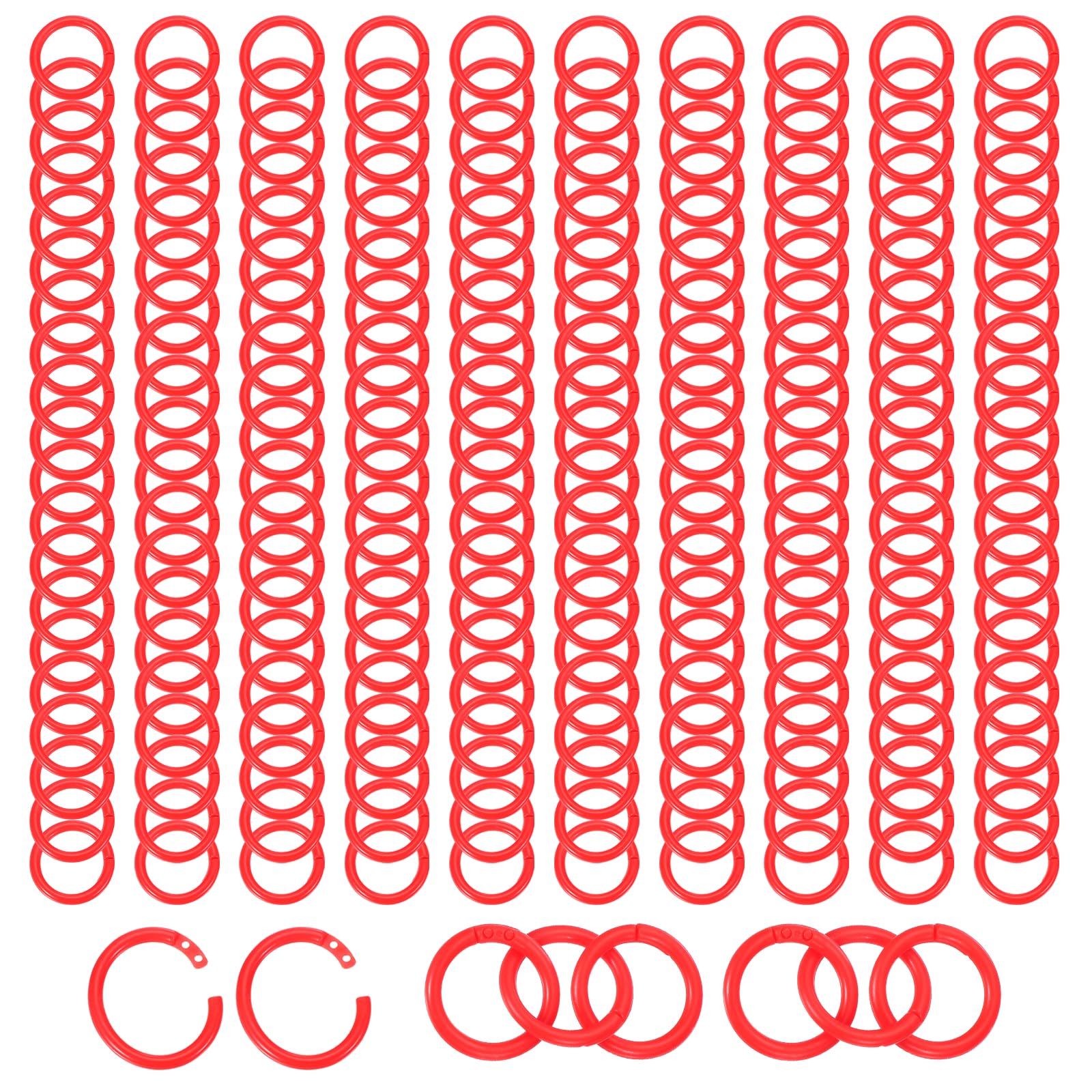 PATIKIL 1.1" Loose Leaf Binder Rings, 210Pcs Binder Ring Book Rings Plastic Key Rings for Paper Index Card Flash Card Book DIY Scrapbook Notebook Photo Album Office, Red