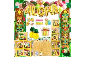 169 PCS Luau Party Decorations, Hawaiian Party Supplies - "ALOHA" Balloons, Hawaiian Boxes, Balloon Arch Garland Kit, Fringe 