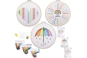 ARMINDOU Beginners Embroidery Stitch Practice Kit, Easy Embroidery Starter Kit for Beginner Adults, Embroidery Skills Practice kit to Learn 37 Different Stitches, 3 Embroidery Hoop, 3 Embroidery Fabric Pattern