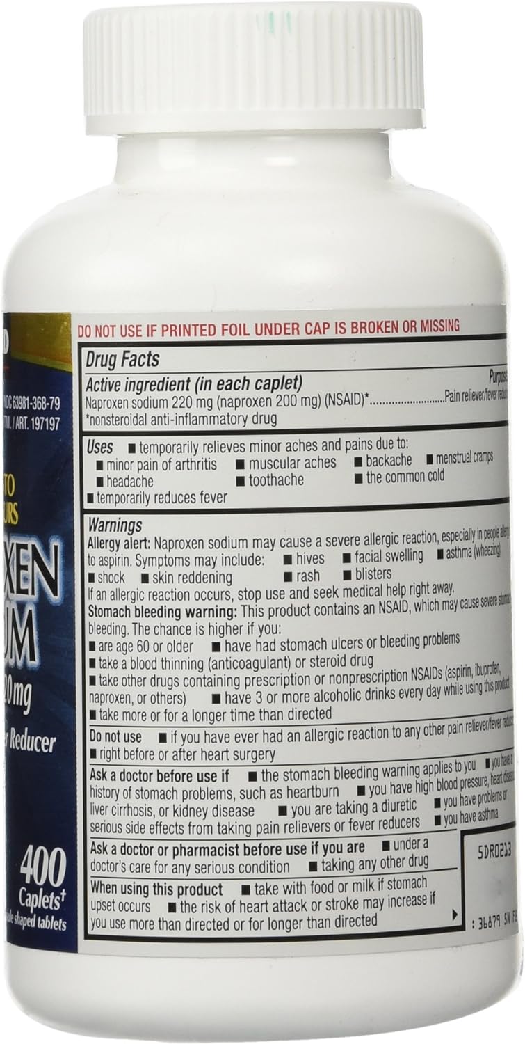 Cos13 Kirkland Signature Extra Strength Naproxen Sodium 220mg Last 12 Hours Pain Fever Reliever - 400 Caplets: Health & Personal Care