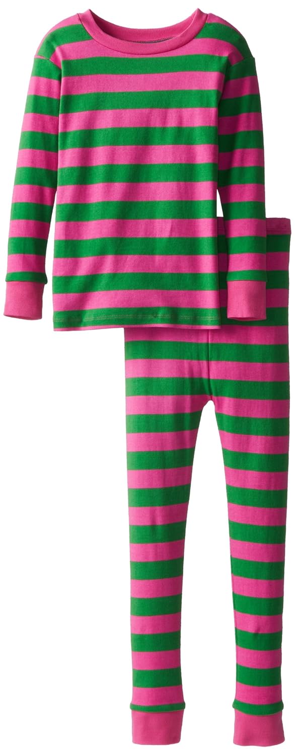 Buy New Jammies Big Girls' Striped Organic Pajamas, Pink/Green, 7 at
