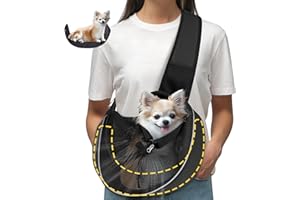 WOYYHO Detachable Hard Bottom Dog Sling for Small Dogs & Cats Up to 10 lbs- Upgraded Breathable Mesh, Adjustable Strap & Large Pocket - Hands-Free Pet Carrier for Travel Walking Hiking (Black Size S)