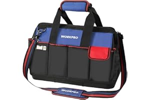 WORKPRO Tool Bag, 18 Inch Tool Bag with Waterproof Molded Base, Open Top Tool Organizer Bag with 20 Pockets, Adjustable Shoulder Strap