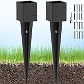 TAYORY 2 Pcs 4"x4" Fence Post Anchor Ground Spike 26"(Actual: 3.6"x3.6") Heavy Duty Metal Fence Post Anchor, Black Powder-Coated, for Fence,Deck,Bird Feeder,Railing,Mailbox