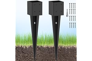 TAYORY 2 Pcs 4"x4" Fence Post Anchor Ground Spike 26"(Actual: 3.6"x3.6") Heavy Duty Metal Fence Post Anchor, Black Powder-Coated, for Fence,Deck,Bird Feeder,Railing,Mailbox