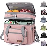 Maelstrom Lunch Bag Women,23L Insulated Lunch Box For Men Women,Expandable Double Deck Lunch Cooler Bag,Lightweight Leakproof Lunch Tote Bag With Side Tissue Pocket,Pink