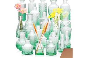 Brajttt Bud Vase Set of 25, Green Vases, Glass Bud Vases in Bulk, Small Vases for Mini Flower Vase Set, Cute Vintage Glass Vases Set for Flower,Wedding,Home,Centerpiece Table Decorations