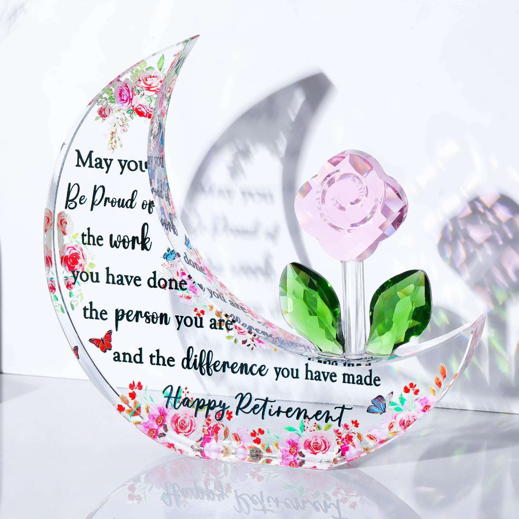 Movdyka Crystal Moon and Flower Retirement Gifts for Women Glass Retired Presents for Colleagues Friends Going Away Happy Retirement Keepsakes for Her Leaving Home Ornaments