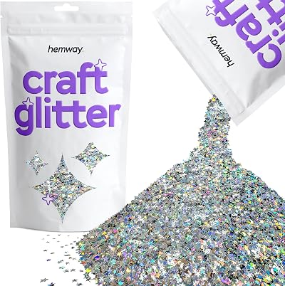 Hemway Silver Holographic Stars & Moons Glitter 100g Craft Resin Cosmetics