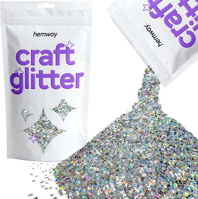 Hemway Silver Holographic Stars & Moons Glitter 100g Craft Resin Cosmetics