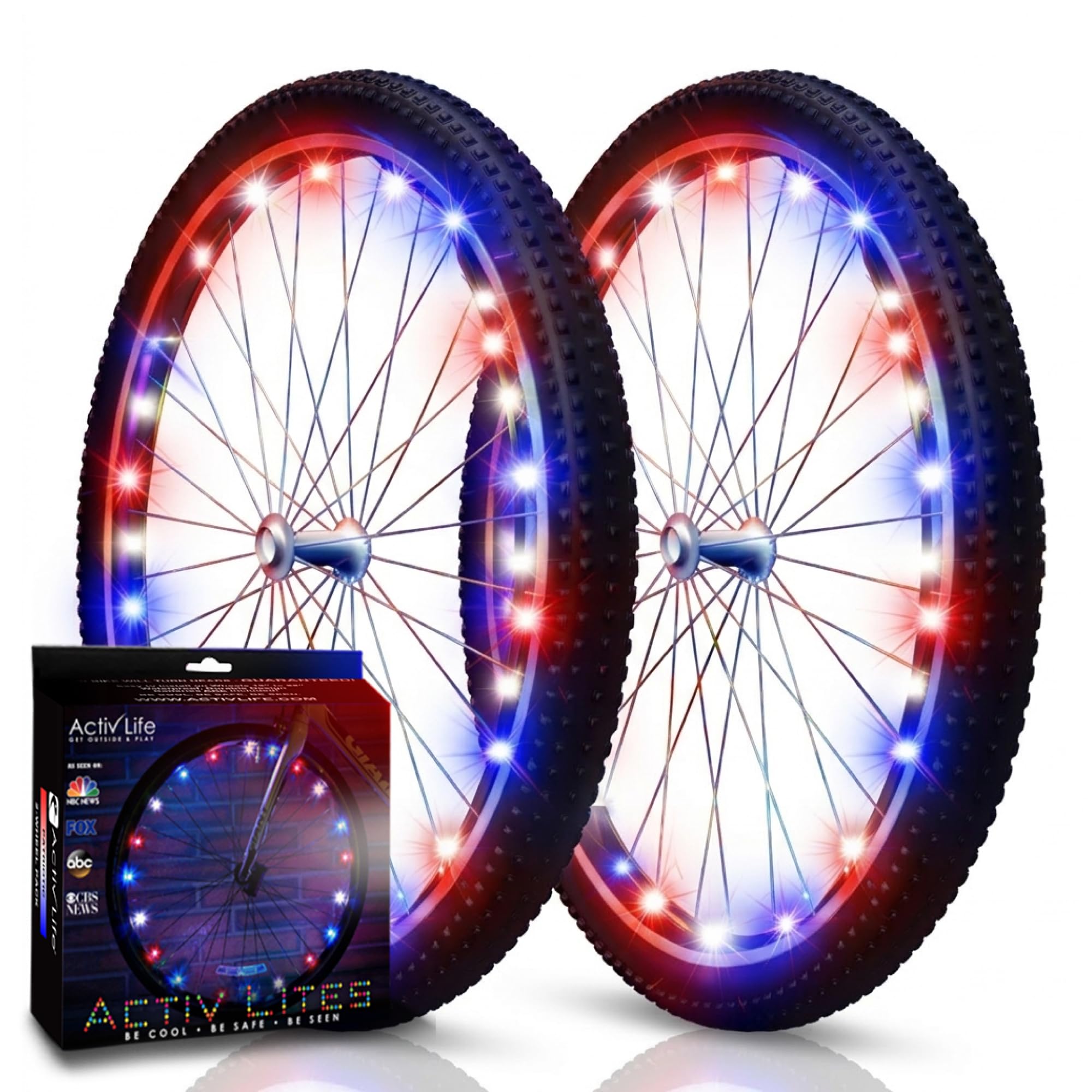 Activ Life LED Bike Wheel Lights: Light Up Your Summer Adventures, 100% Brighter & Visible from All Angles for Ultimate Safety and Style - Batteries Included, Great Gift, 2-Tire Pack, Patriotic
