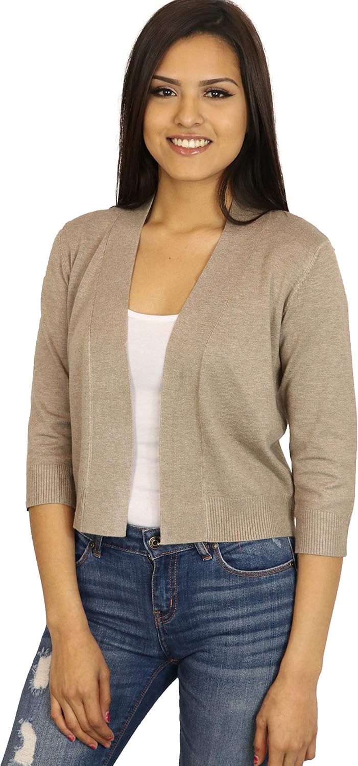 StyLeUp Women's 3/4 Sleeve Cropped Cardigan Beige 2X Amazon.co.uk