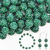 180pcs 10mm Rhinestone Clay Beads for Jewelry Making, Dark Green Crystal Round Disco Ball AAA+ Grade Bulk, Sparkly Diamond Bling Baseball Beads for Necklace Bracelet Earring DIY Supplies