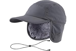 Home Prefer Mens Faux Fur Trapper Hat Waterproof Visor Fleece Lined Winter Baseball Cap Earflaps Hunting Hat for Men