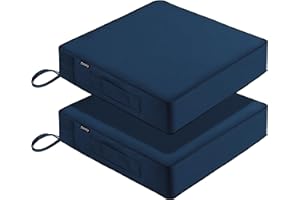 Dmsky Patio Chair Cushion,19 x 19 x 3.7 Inch Outdoor Chair Cushions for Patio Furniture,Waterproof Seat Cushions with Ties, Garden Sofa Couch Chair Pads with Handle Set of 2(Blue)…