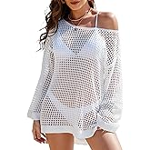 Buauty Swimsuit Cover Up for Women, Crochet Boat Neck Off Shoulder Beach Bikini Cover Up Dress, Summer Vacation, XS-XXL