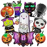 10 Pcs Halloween Foil Balloons Large Ghost Spider Pumpkin Bat Skeleton Witch Boo Mylar Balloons for Spooky Halloween Birthday Party Decorations