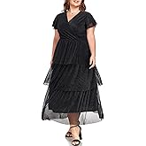 Carrdc Plus Size Maxi Dress for Curvy Women Short Sleeve Tiered Cocktail Dress