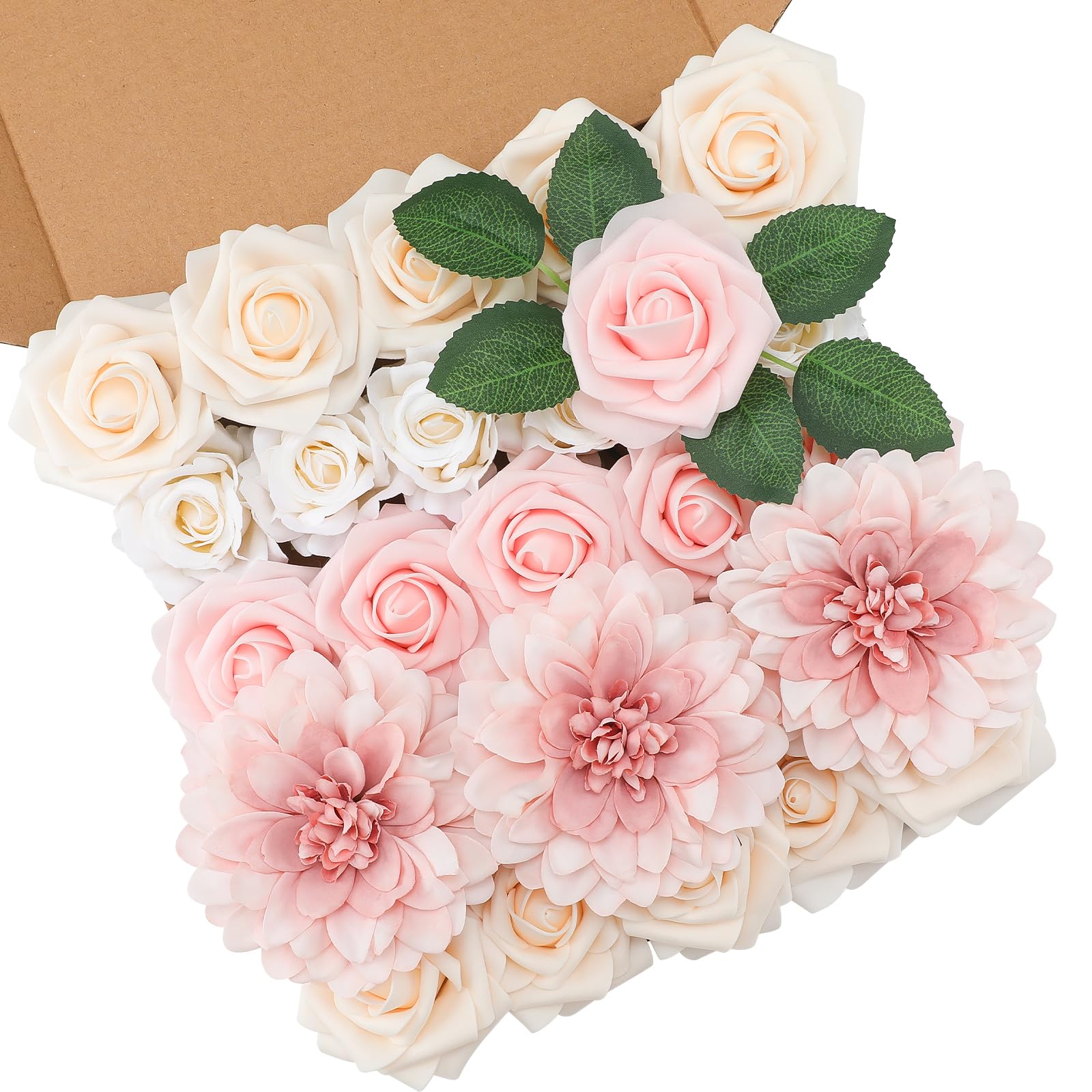 Photo 1 of Floweroyal Artificial Pink Flowers Fake Rose Flowers Dahlia with Stems for DIY Wedding Bridal Bouquets, Baby Shower, Floral Arrangement, Table Centerpieces, Home Decorations.