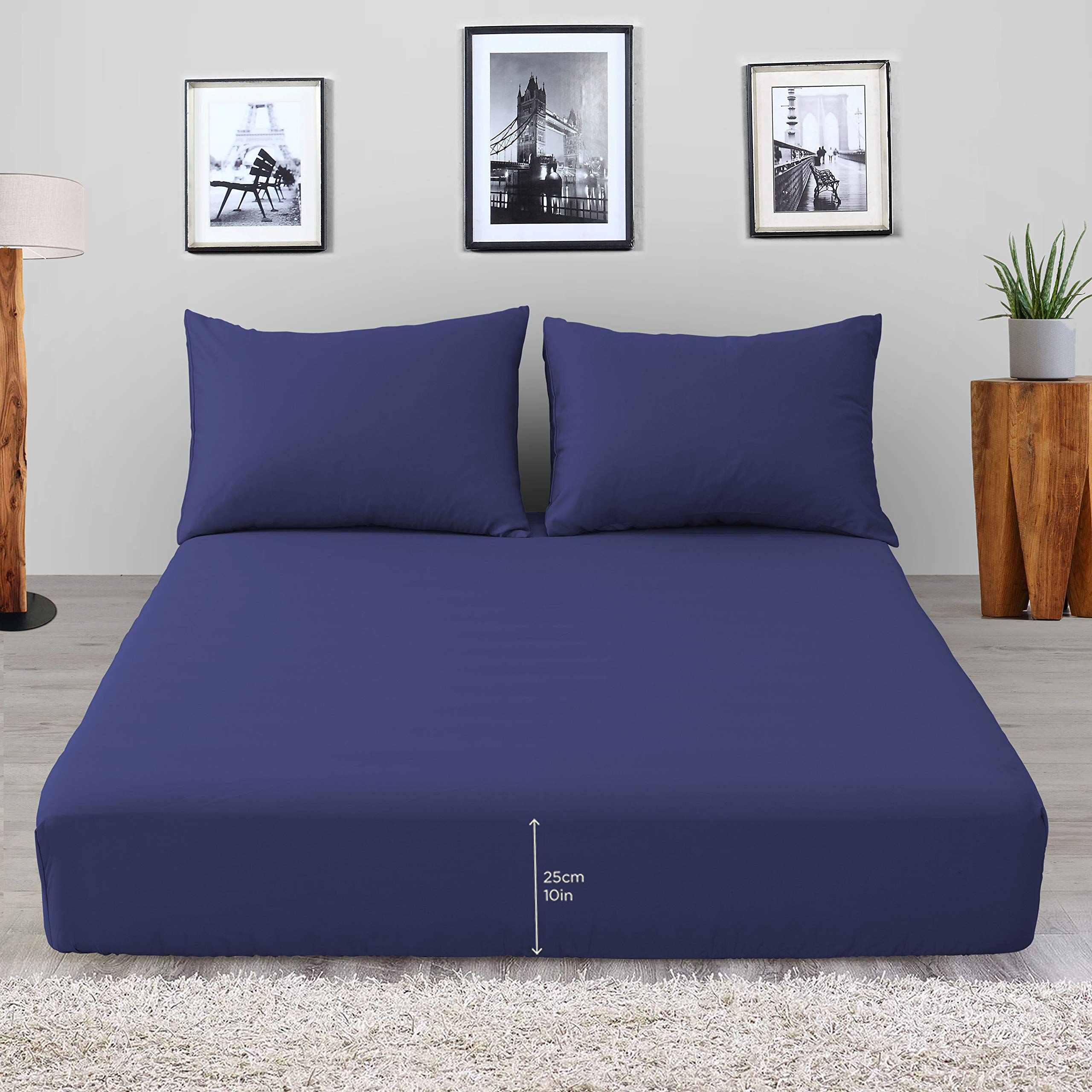 Sitara Trading Ltd 100% Polycotton Deep Fitted Sheet, King, Navy Blue