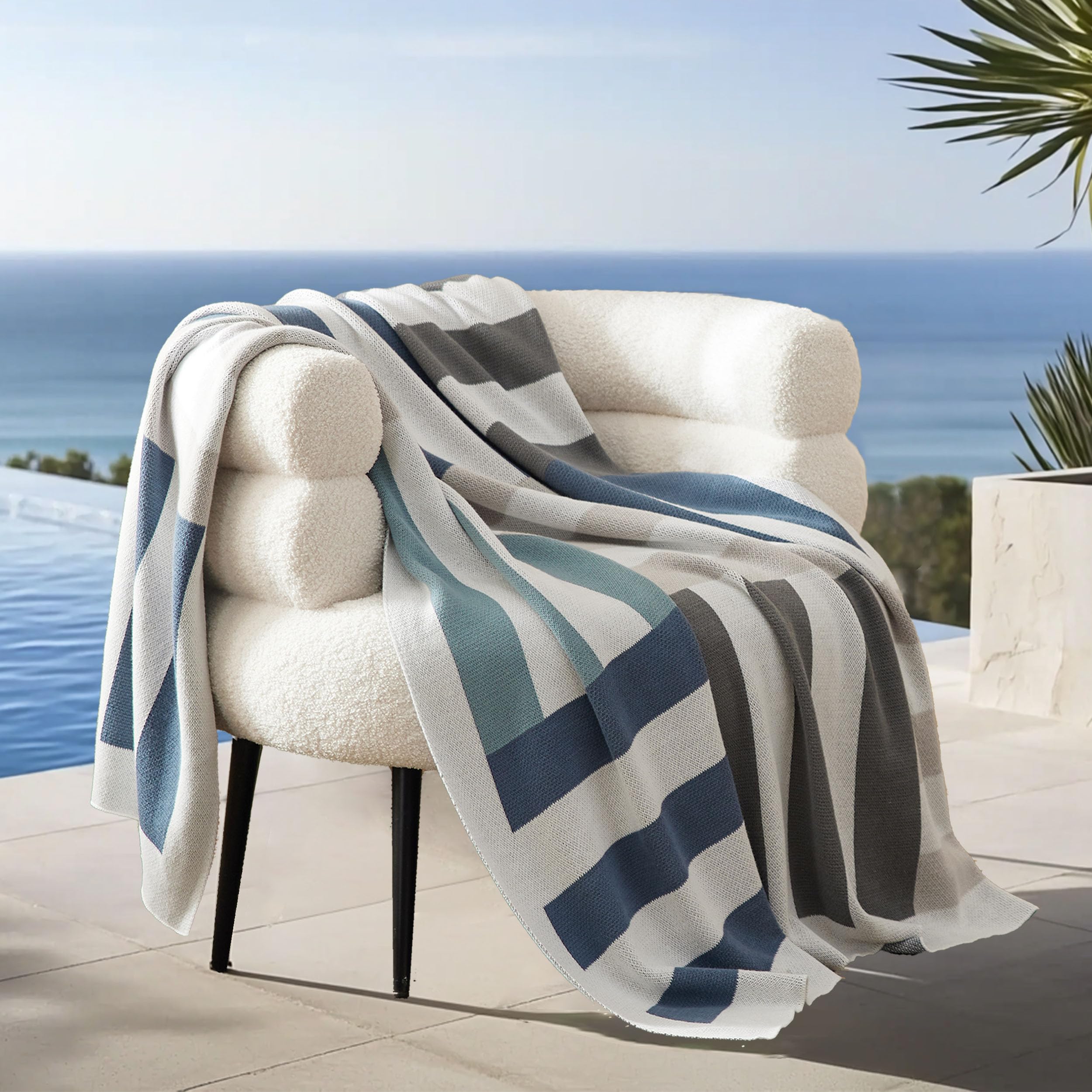 Double Stitch 100% Cotton Throw Blanket Soft Knit Throw for Couch